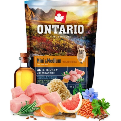 Ontario Mini & Medium Weight Control Turkey & Brown Rice 0,1 kg