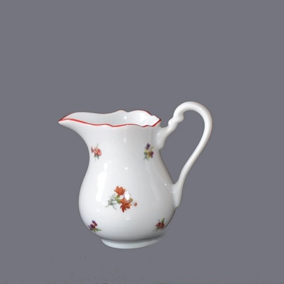 Český porcelán Dubí Mlékovka, 250 ml, házenka s červeným proužkem,