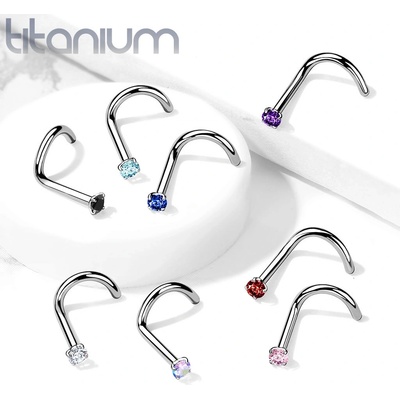 Šperky eshop zahnutý piercing do nosu z titanu drobný kulatý zirkon v kotlíku C24.02 fialová