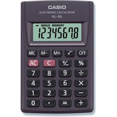 Casio Калкулатор Casio HL-4A, 8 разряден дисплей, джобен, корен квадратен и процент, черен (HL-4A)