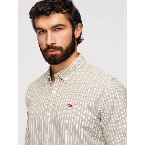 Ombre Clothing Мъжка памучна риза REGULAR FIT с тънки райета - бежова V1 K703 Ombre Clothing Ombre Clothing | Bezhov | МЪЖЕ | S