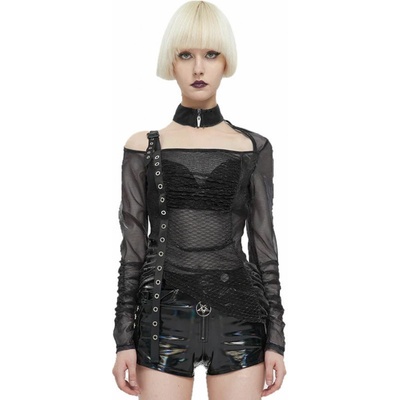 Devil fashion tričko gotický and punk Women's Punk Stand Collar Slash Čierna