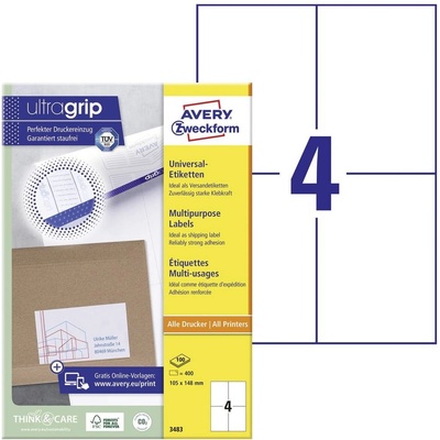 Avery-Zweckform 3483 105 x 148 mm papier biela 400 ks trvalé univerzálne etikety atrament, laser, kópie; 3483