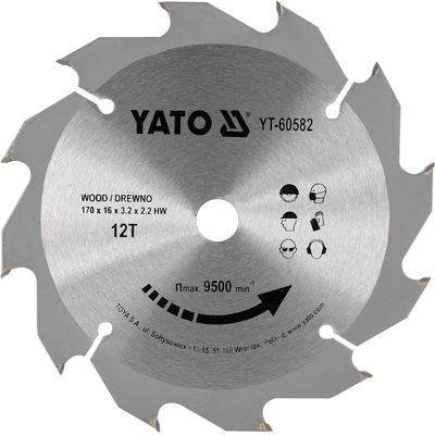 Kotouč na dřevo 170 x 16 mm 12z Yato YT-60582