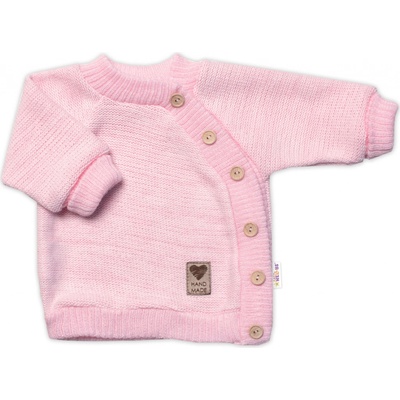 Baby Nellys detský pletený svetrík s gombíkmi zap. bokom Handmade ružový