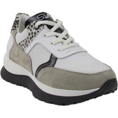 Български обувки Дамски маратонки в бежово, бял и черно 0123-001