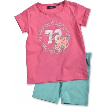 Blue Seven dětská souprava růžové tričko a zelené kraťasy Tropical