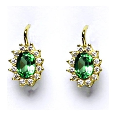Čištín Zlaté náušnice Kate, žluté i bílé zlato, zirkon emerald, náušnice ze zlata, NK 1480