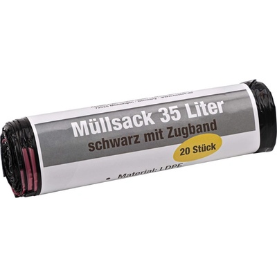 KesTek Pytle na odpadky se stahovací šňůrkou 35 l 20µm 20 ks černé