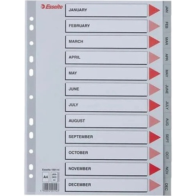 ESSELTE Register, plastový, A4, Jan-Dec, ESSELTE, sivý