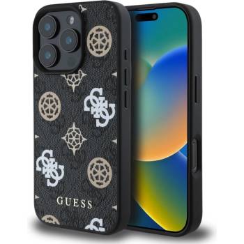 GUESS Калъф GUESS, PU 4G Peony MagSafe за iPhone 16 Pro, GUHMP16LP4PWPK, Черен (GUHMP16LP4PWPK)