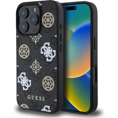 GUESS Калъф GUESS, PU 4G Peony MagSafe за iPhone 16 Pro, GUHMP16LP4PWPK, Черен (GUHMP16LP4PWPK)