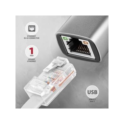 AXAGON ADE-TXCA Network Card Gigabit Ethernet Adapter, USB-C (USB-A Reduction) 3.2 Gen 1, Automatic Installation