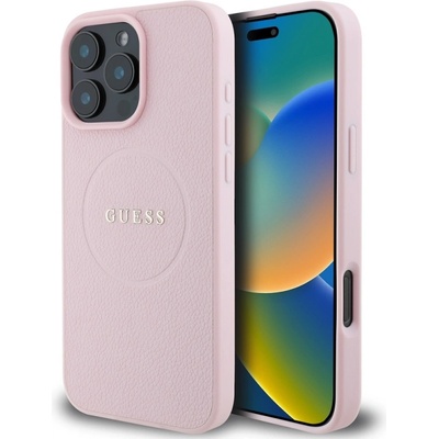 GUESS Калъф GUESS, PU Grained Classic Logo MagSafe за iPhone 16 Pro Max, GUHMP16XPGHSMMP, Розов (GUHMP16XPGHSMMP)
