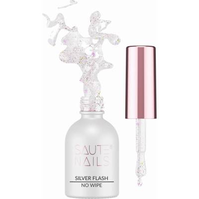 Saute Nails Hybridný vrchný lak No Wipe s efektom 8ml Silver Flash