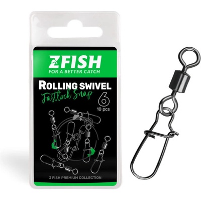 Zfish Obratlík s Karabínou Rolling Swivel & Fastlock Snap 10 ks Veľkosť 12 Nosnosť 18 kg