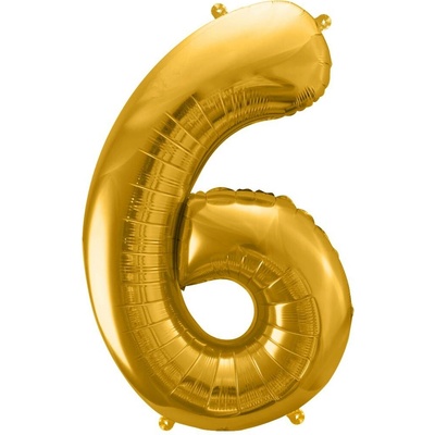 PartyDeco Fóliový balónek číslo 6 zlatý 86 cm