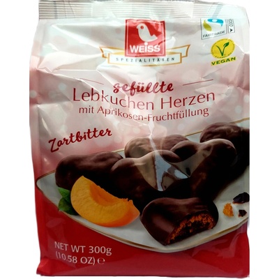 Max Weiss Lebkuchen Herzen Zartbitter perníčky v hořké čokoládě s meruňkovou náplní 300 g