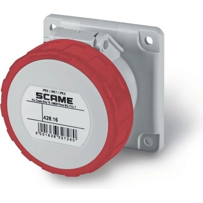 SCAME Промишлен контакт 3P+Е 16A IP67/69 ПРАВ серия Optima панелен монтаж 75х75мм - 428.1666 (428.1666)