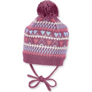 Sterntaler Детска плетена шапка с връзки Sterntaler - Със сърца, 49 cm, 12-18 месеца, тъмнорозова (4701605-766) - ozone