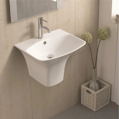 Inter Ceramic Мивка за баня ICC 5646, Inter Ceramic, стенен монтаж, с отвор за смесител и преливник, порцелан, бял, 56x46x37.5см (5646)