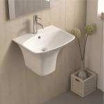 Inter Ceramic Мивка за баня ICC 5646, Inter Ceramic, стенен монтаж, с отвор за смесител и преливник, порцелан, бял, 56x46x37.5см (5646)