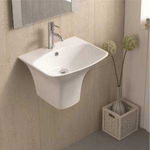 Inter Ceramic Мивка за баня ICC 5646, Inter Ceramic, стенен монтаж, с отвор за смесител и преливник, порцелан, бял, 56x46x37.5см (5646)