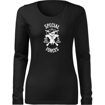 DRAGOWA Slim дамска тениска с дълъг ръкав, Special Forces, черна, 160г/м2 (6063)