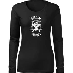 DRAGOWA Slim дамска тениска с дълъг ръкав, Special Forces, черна, 160г/м2 (6063)