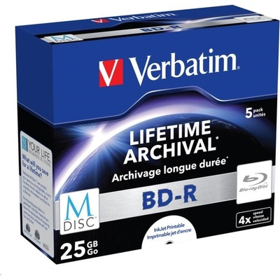 Verbatim BD-R 25GB 4x, M-Disc, Single layer, printable, jewel, 5ks (43823) – Zboží Mobilmania