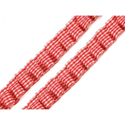 Prýmek volánek káro 17mm - 2m červený