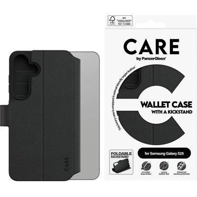 Panzer Калъф Care by PanzerGlassз а Samsung Galaxy S25, Feature Wallet Case, Kickstand, Черен
