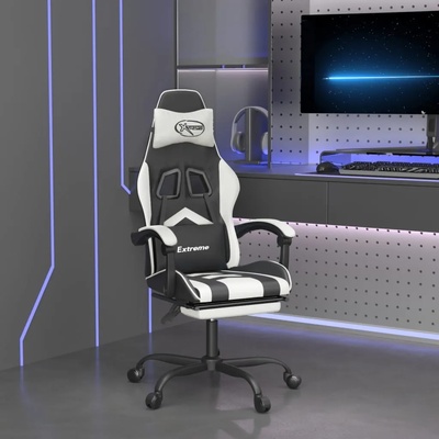 vidaXL Гейминг стол с опора за крака, черно и бяло, изкуствена кожа (3143907)