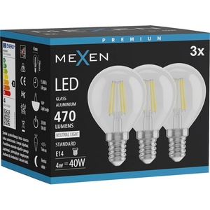 Mexen Vintis 3x LED нажежаема крушка E14, G45, 4W, Неутрална - 4000K, 470 lm, прозрачна - (L156-E14-0440-00x03)
