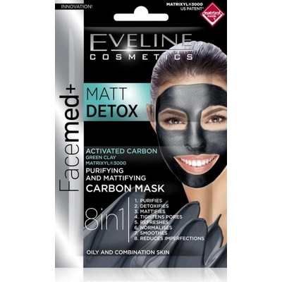 Eveline Cosmetics Matt Detox čistiaca hydratačná maska s aktívnym uhlím 8v1 2x5 ml