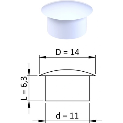 Vnitřní krytka kulatá ø 14 mm, otvor ø 11 mm, bílá, plast