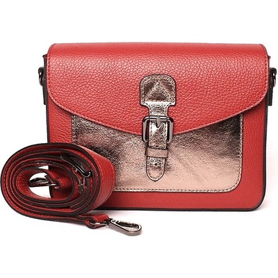 Dámská pevná kožená crossbody kabelka aktovka no. 822 červeno-zlatá