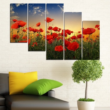 Vivid Home Декоративни панели Vivid Home от 5 части, Цветя, PVC, 110x65 см, 7-ма Форма №0972