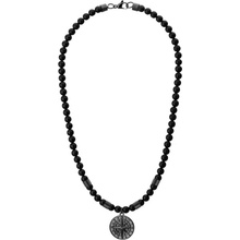Manoki Pánský korálkový náhrdelník přírodní onyx, větrná růžice WA576B Černá