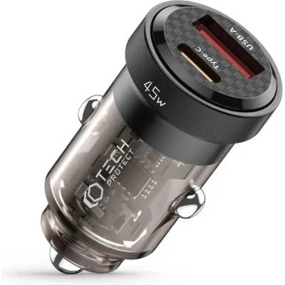 Tech-Protect Зарядно за кола Tech-Protect CC45W, USB-C, PD 45W / USB-A QC 3.0, черно