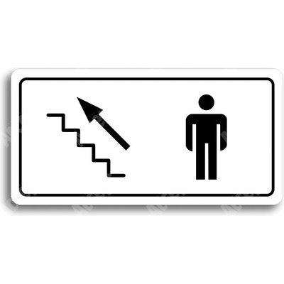 ACCEPT Piktogram WC MUŽI VLEVO NAHORU - bílá tabulka - černý tisk