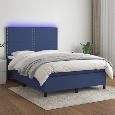 vidaXL Боксспринг легло с матрак и LED, синьо, 140x200 см, плат (3134803)