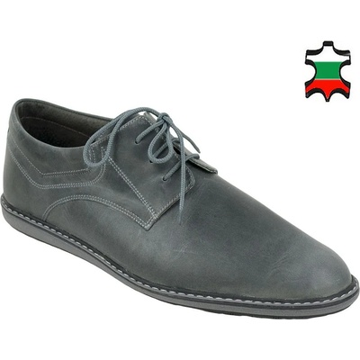 Български обувки Мъжки ежедневни обувки от естествена кожа в сиво с връзки