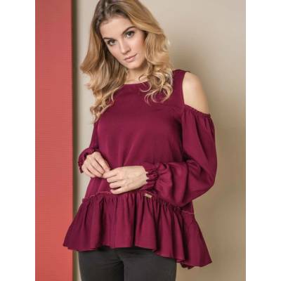 Blouse One revealing shoulders burgundy tmavočervená