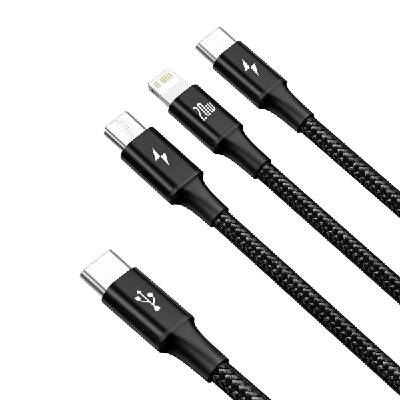 Кабел Baseus Superior 3 в 1 USB-C към Lightning, microUSB и USB-C, 1.5м CAMLT-SC01 - черен (CAMLT-SC01_VZ)