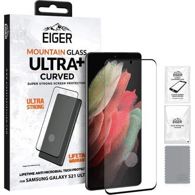 Eiger Mountain Glass Ultra Plus Tempered Glass - калено стъклено защитно покритие с извити ръбове за дисплея на Samsung Galaxy S21 Ultra (прозрачен)
