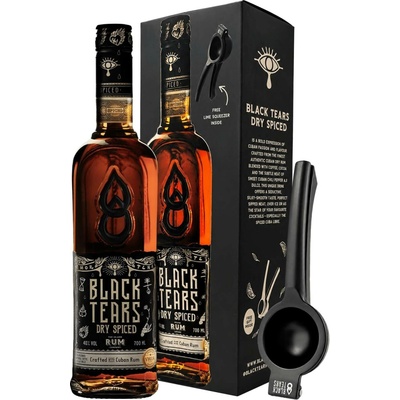 Black Tears Dry Spiced Rum v kartonu + odšťavňovač na citrusy 40% 0,7 l (dárkové balení kazeta)