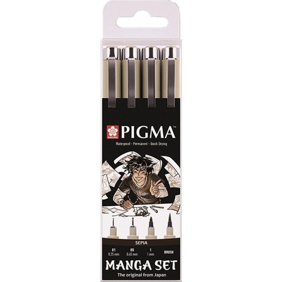 Technické linery SAKURA Pigma Micron, 4 ks MANGA sépie