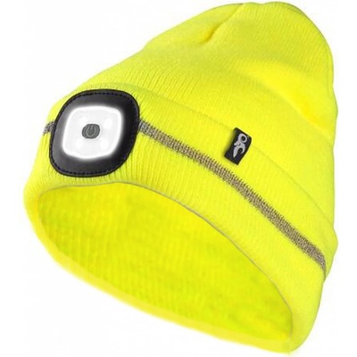 zimní čepice s LED světlem a USB dobíjením žlutá