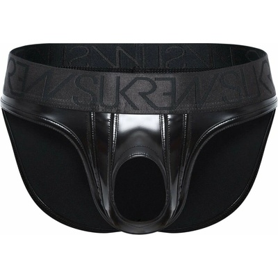 Slipy Sukrew Wet Look U-Style Brief Fetish Black pánske lesklé slipy s otvorom